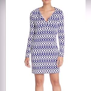 Diane Von Furstenberg silk purple/white geometric print dress